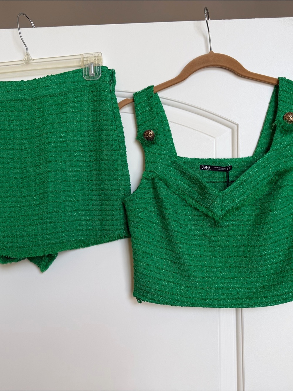 ZARA Emerald Green Tweed Two-Piece Skort set